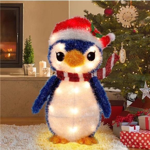 Christmas Decoration Lighted 3D Penguin, 35 Lights 20 x 13 Tinsel